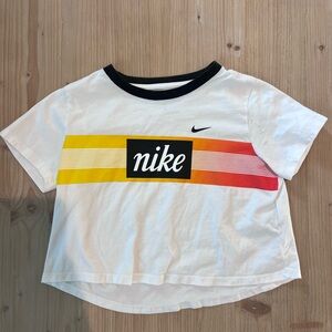 Nike Girls Kids White and Multicolor Rainbow Vintage Crop Top T-Shirt